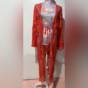 Love Red Sheer Lace Robe